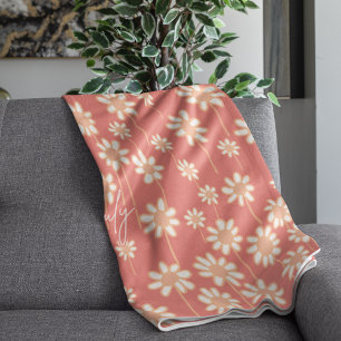White Daisy Floral Pattern Custom Name  Fleece Blanket