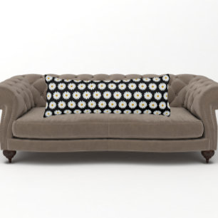 White Daisy Floral Pattern on Black Body Cushion