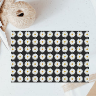 White Daisy Floral Pattern on Black Tissue Paper
