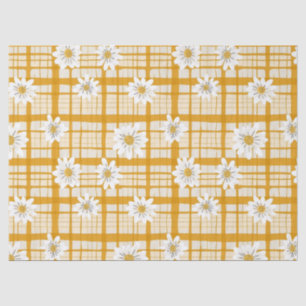 White Daisy Floral Pattern on Yellow Gingham Tissue Paper
