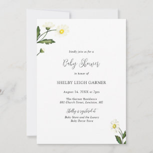 White Daisy Floral Rustic Baby Shower Invitation