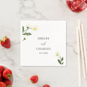 White Daisy Floral Rustic Wedding Napkin