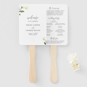 White Daisy Floral Rustic Wedding Program Hand Fan