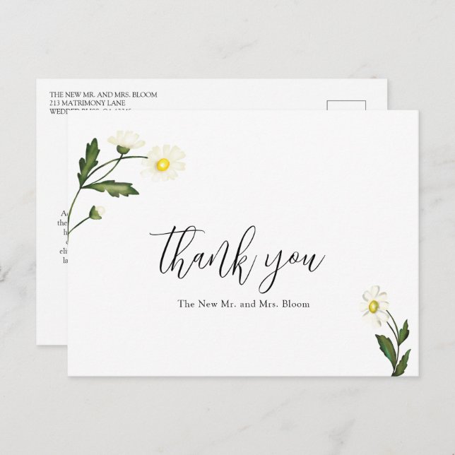 White Daisy Floral Rustic Wedding Thank You Postcard (Front/Back)