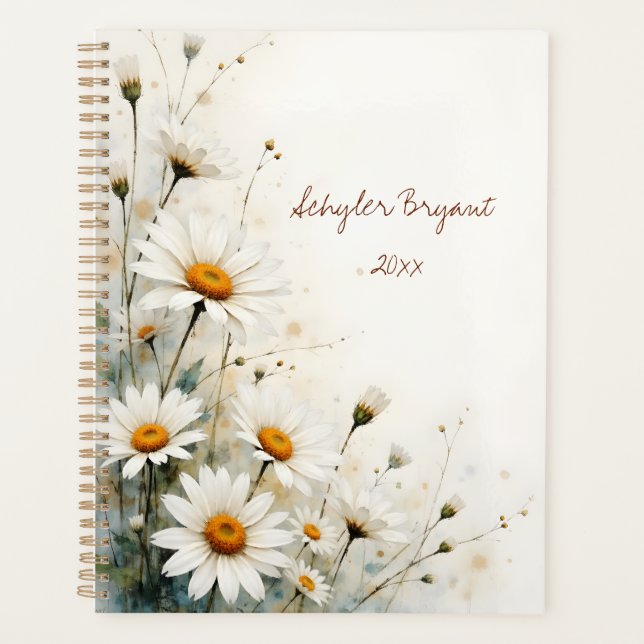 White Daisy Floral Spiral-bound Summer Botanical Planner (Front)