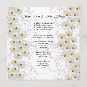 White Daisy Floral Swirls Wedding Invitation