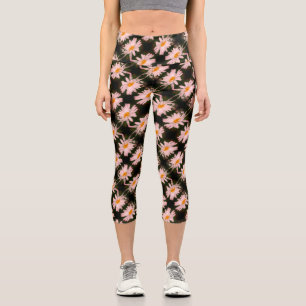 White Daisy Flower Abstract Pattern       Capri Leggings