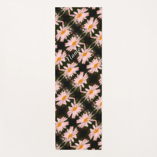 White Daisy Flower Abstract Pattern Personalised Yoga Mat (Front)