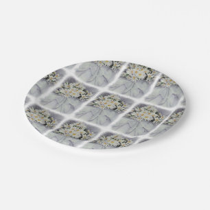 WHITE DAISY FLOWER BOUQUET PAPER PLATE