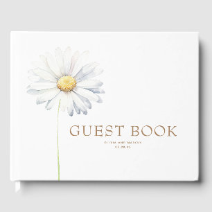 White Daisy Flower Elegant Botanical Wedding Guest Book
