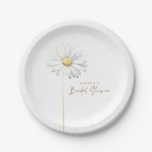 White Daisy Flower Elegant Cute Bridal Shower Paper Plate