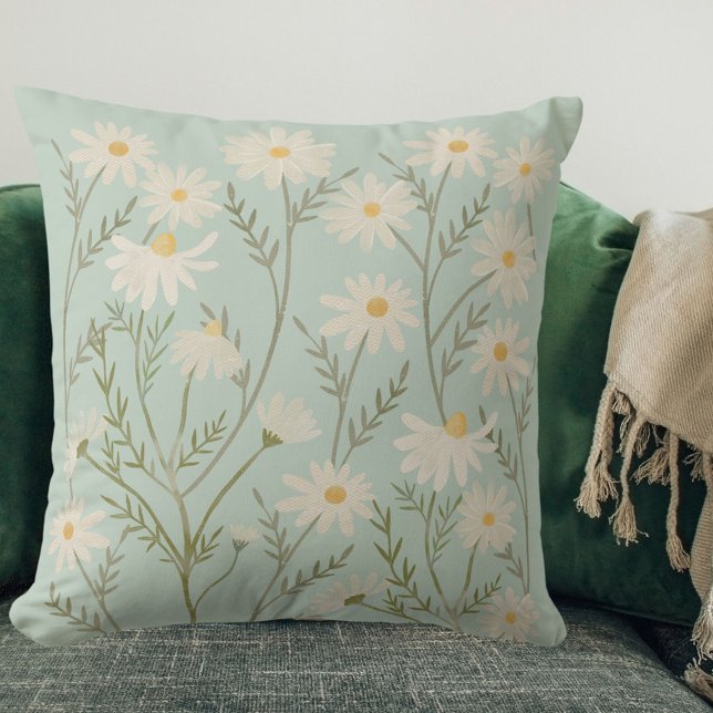 White Daisy Flower Floral Cushion (In situ)