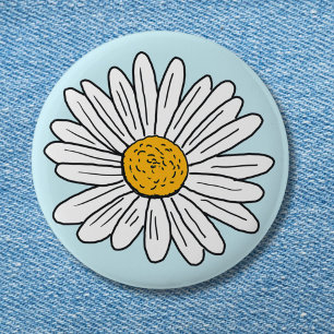 White Daisy Flower Floral Doodle Art 6 Cm Round Badge