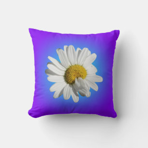 White Daisy Flower Floral Purple Blue Gradient Cushion