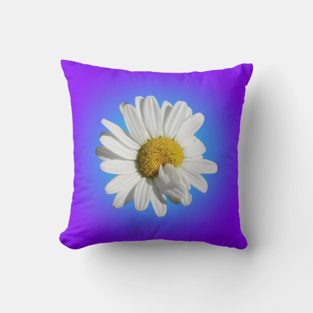 White Daisy Flower Floral Purple Blue Gradient Cushion (Front)