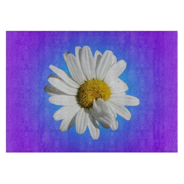 White Daisy Flower Floral Purple Blue Gradient Cutting Board (Front)