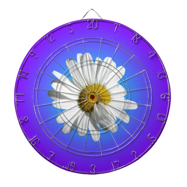 White Daisy Flower Floral Purple Blue Gradient Dartboard (Front)