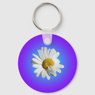 White Daisy Flower Floral Purple Blue Gradient Key Ring