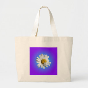 White Daisy Flower Floral Purple Blue Gradient Large Tote Bag