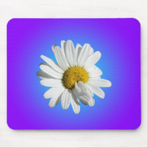 White Daisy Flower Floral Purple Blue Gradient Mouse Pad