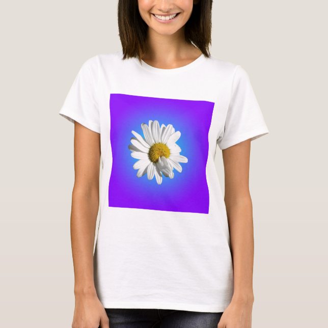 White Daisy Flower Floral Purple Blue Gradient T-Shirt (Front)