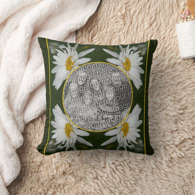 White Daisy Flower Frame Add Your Own Photo Cushion (Blanket)