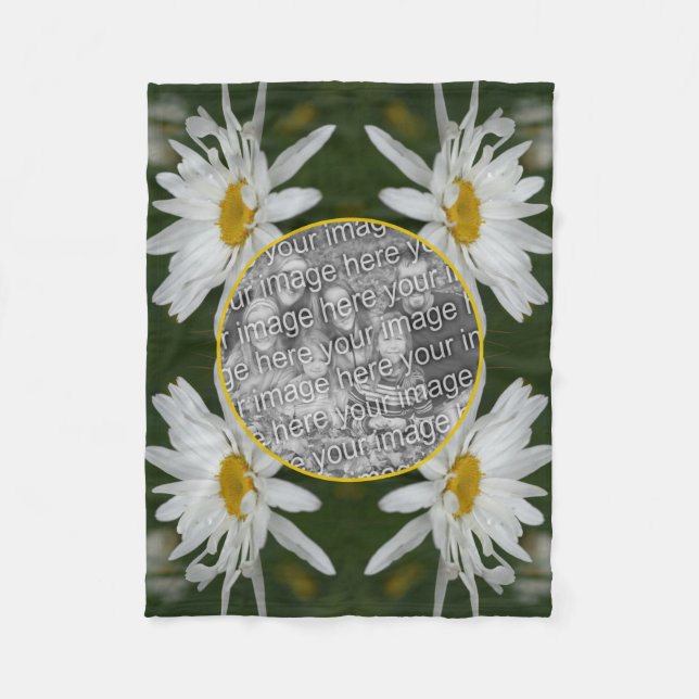 White Daisy Flower Frame Add Your Own Photo Fleece Blanket (Front)
