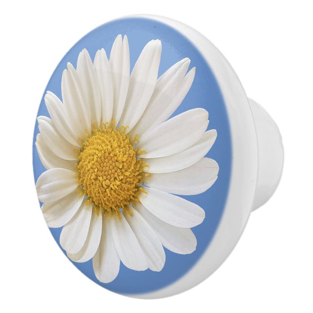 White Daisy Flower on Blue Background Ceramic Knob (Right)