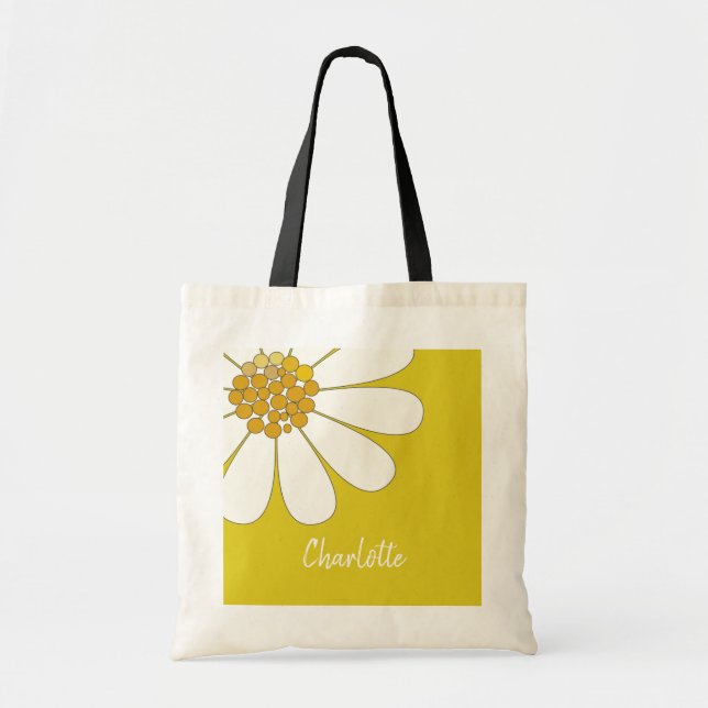 White Daisy Flower Personalise Name Birthday   Tote Bag (Front)