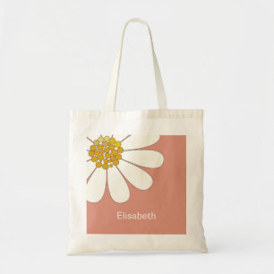 White Daisy Flower Personalise Name Birthday Tote Bag