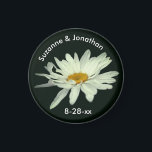 White Daisy Flower Personalised Wedding  Magnet<br><div class="desc">Lovely white daisy with lingering raindrops flower photography by Susan wedding favour refrigerator magnet. Fill in your information in the template. Make more changes to text and font size, style, and colour by clicking on Customise. This design is available on many products in my gallery. Please visit Smilin' Eyes Treasures...</div>