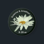 White Daisy Flower Personalised Wedding  Magnet<br><div class="desc">Lovely white daisy with lingering raindrops flower photography by Susan wedding favour refrigerator magnet. Fill in your information in the template. Make more changes to text and font size, style, and colour by clicking on Customise. This design is available on many products in my gallery. Please visit Smilin' Eyes Treasures...</div>