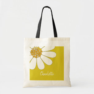 White Daisy Flower Personalize Name Birthday   Tote Bag