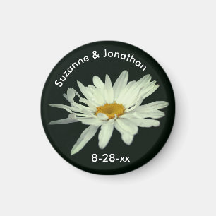 White Daisy Flower Personalized Wedding  Magnet