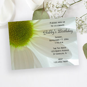 White Daisy Flower Petals Birthday Party Invitation