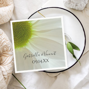 White Daisy Flower Petals Wedding Napkin