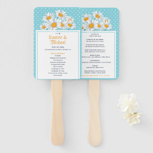 White Daisy Flower Polkadot Pattern Floral Wedding Hand Fan