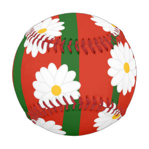 White Daisy Flower red Merry Christmas Holiday Baseball