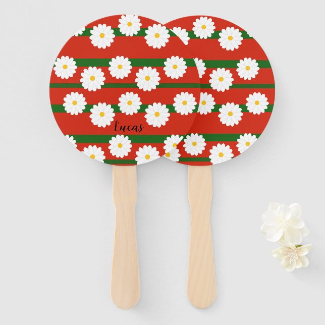 White Daisy Flower red Merry Christmas Holiday  Hand Fan (Front and Back)
