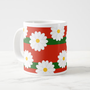 White Daisy Flower red Merry Christmas Holiday  Large Coffee Mug