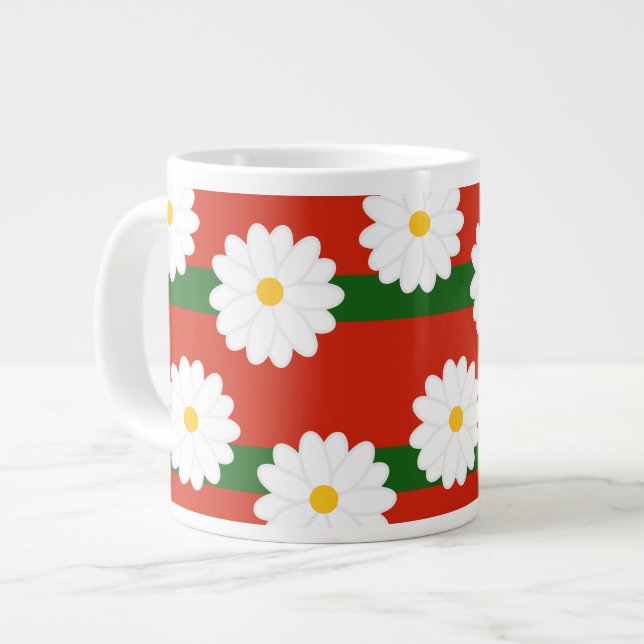 White Daisy Flower red Merry Christmas Holiday  Large Coffee Mug (Front Left)