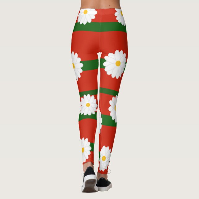 White Daisy Flower red Merry Christmas Holiday  Leggings (Back)