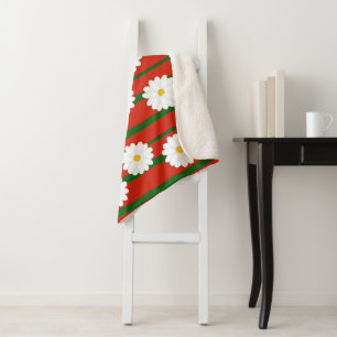 White Daisy Flower red Merry Christmas Holiday Sherpa Blanket