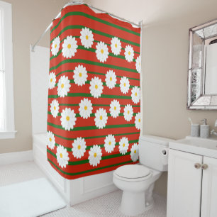White Daisy Flower red Merry Christmas Holiday  Shower Curtain