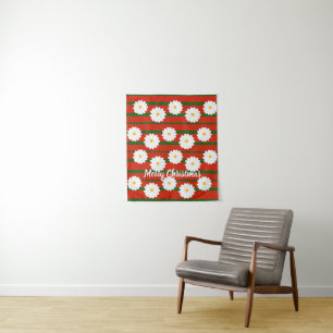 White Daisy Flower red Merry Christmas Holiday Tapestry