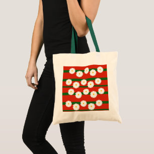 White Daisy Flower red Merry Christmas Holiday Tote Bag
