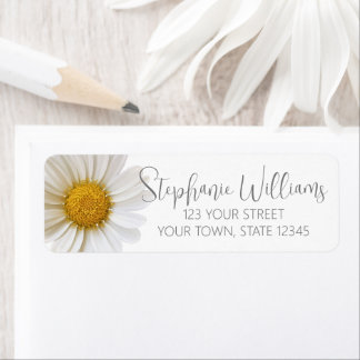 White Daisy Flower Return Address Label