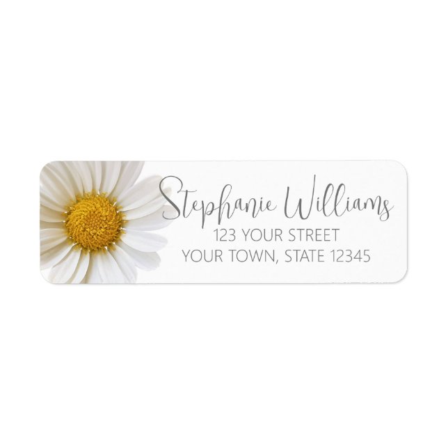 White Daisy Flower Return Address Label (Front)