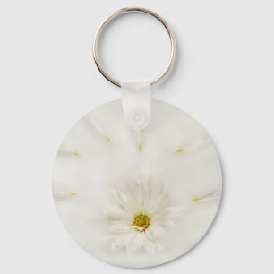White Daisy Flower Round Keychain