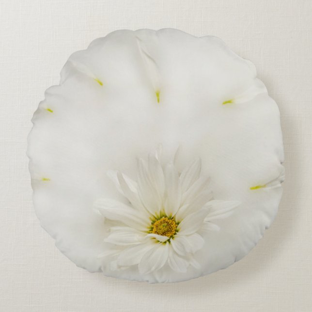 White Daisy Flower Round Pillow (Front)
